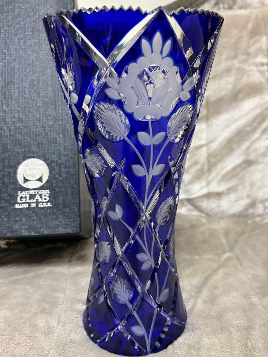 LAUSITZER GLAS ラウジッツァー グラス IYON BLUE リオンブルー 旧東ドイツ製 箱付き ヴィンテージ 花器