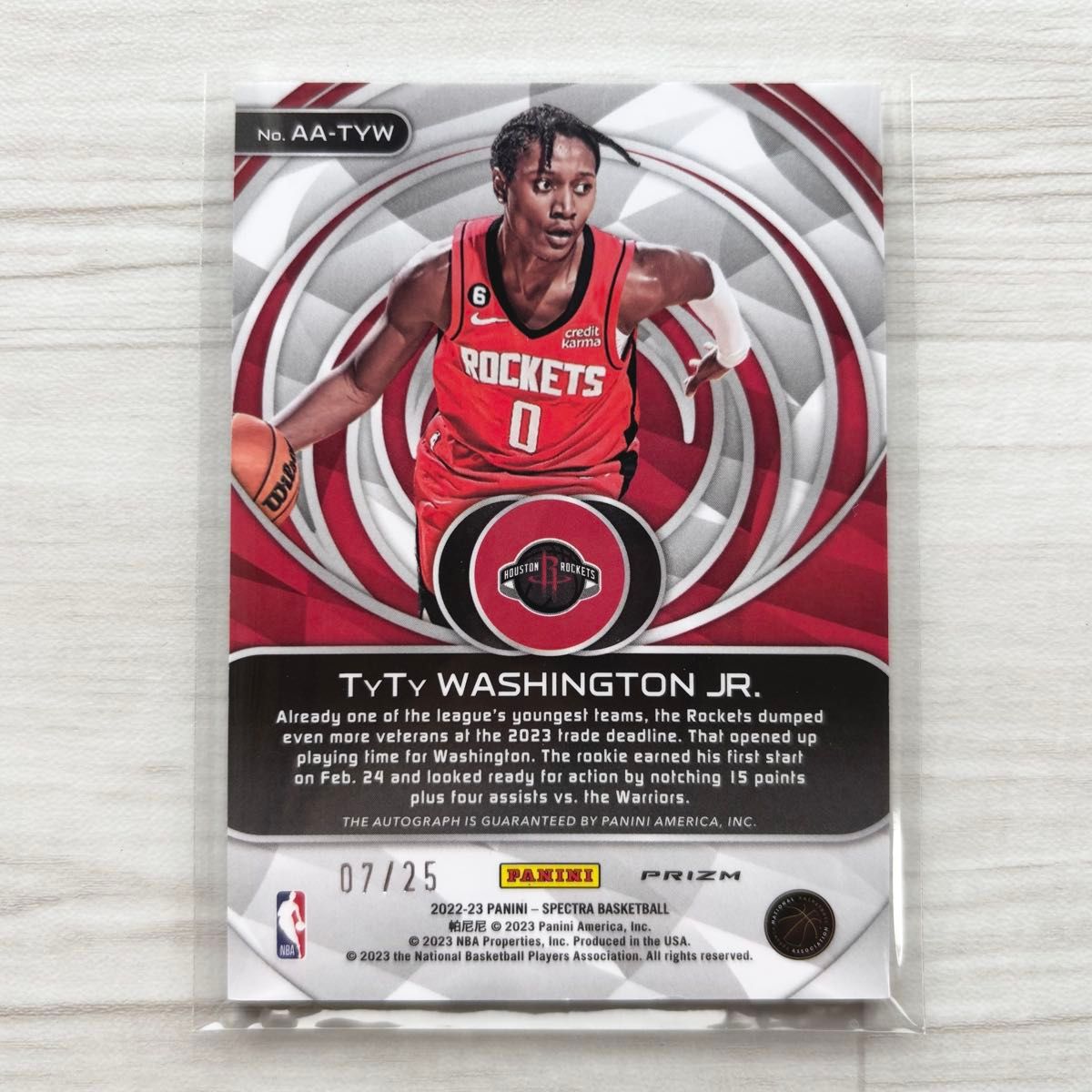 PANINI SPECTRA TYTY WASHINGTON JR PINK AUTO /25 直筆サイン PANINI SPECTRA TYTY WASHINGTON JR PINK AUTO /25 直筆サイン