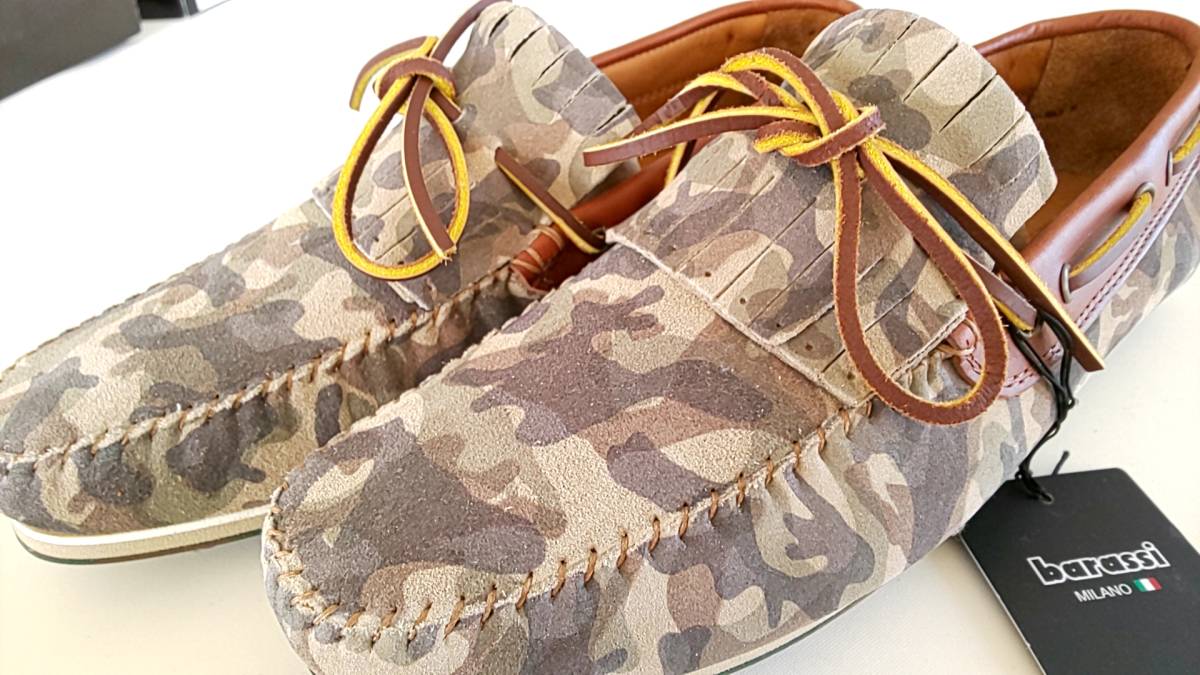  new goods SALE!! 50%OFF free shipping barassi rose si brand leather deck shoes made in Japan 26.0 camouflage 