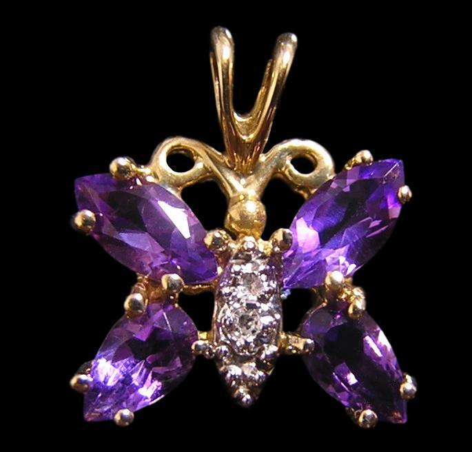  free shipping 10K [ natural amethyst ] diamond butterfly butterfly pendant top 10 gold K10 yellow gold 