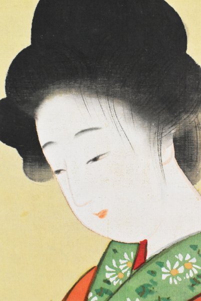 K4683 模写 皆春「美人画」絹本 人物画 着物美人 花魁 かんざし K4683 模写 皆春「美人画」絹本 人物画 着物美人 花魁 かんざし