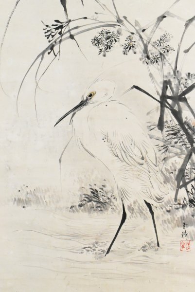 K4912 真作 小島老鉄「白鷺」紙本 合箱 肉筆 山本梅逸 吉川一溪 K4912 真作 小島老鉄「白鷺」紙本 合箱 肉筆 山本梅逸 吉川一溪