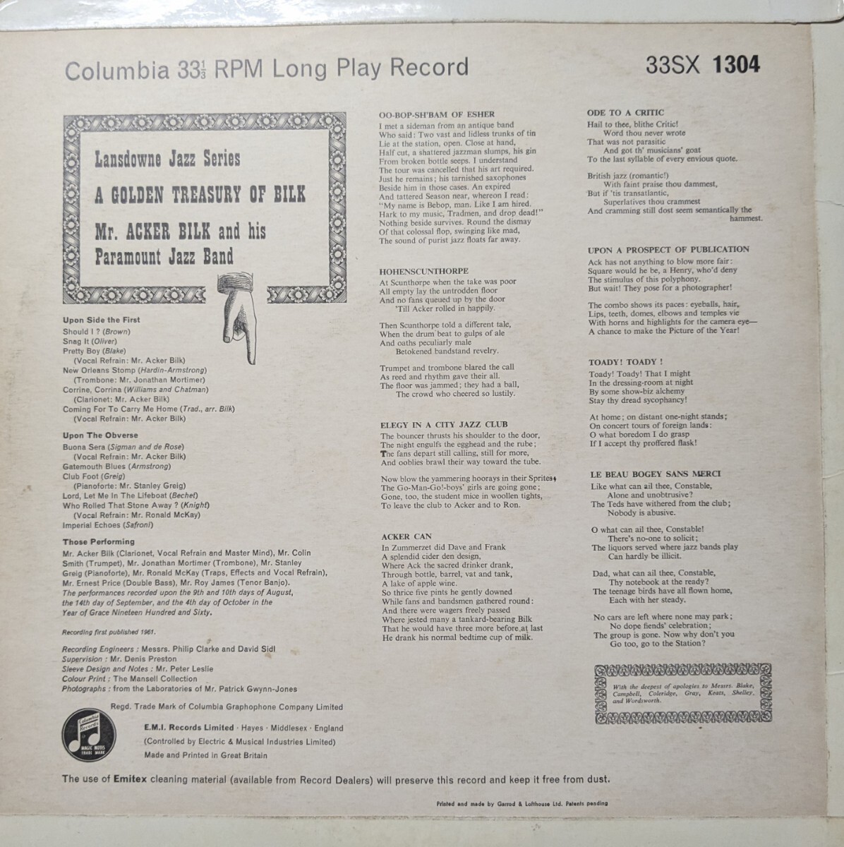 *MR.ACKER BILK&HIS PARAMOUNT JAZZ BAND/A GOLDEN TREASURY OF BILK1961\'UK COLUMBIA MONO
