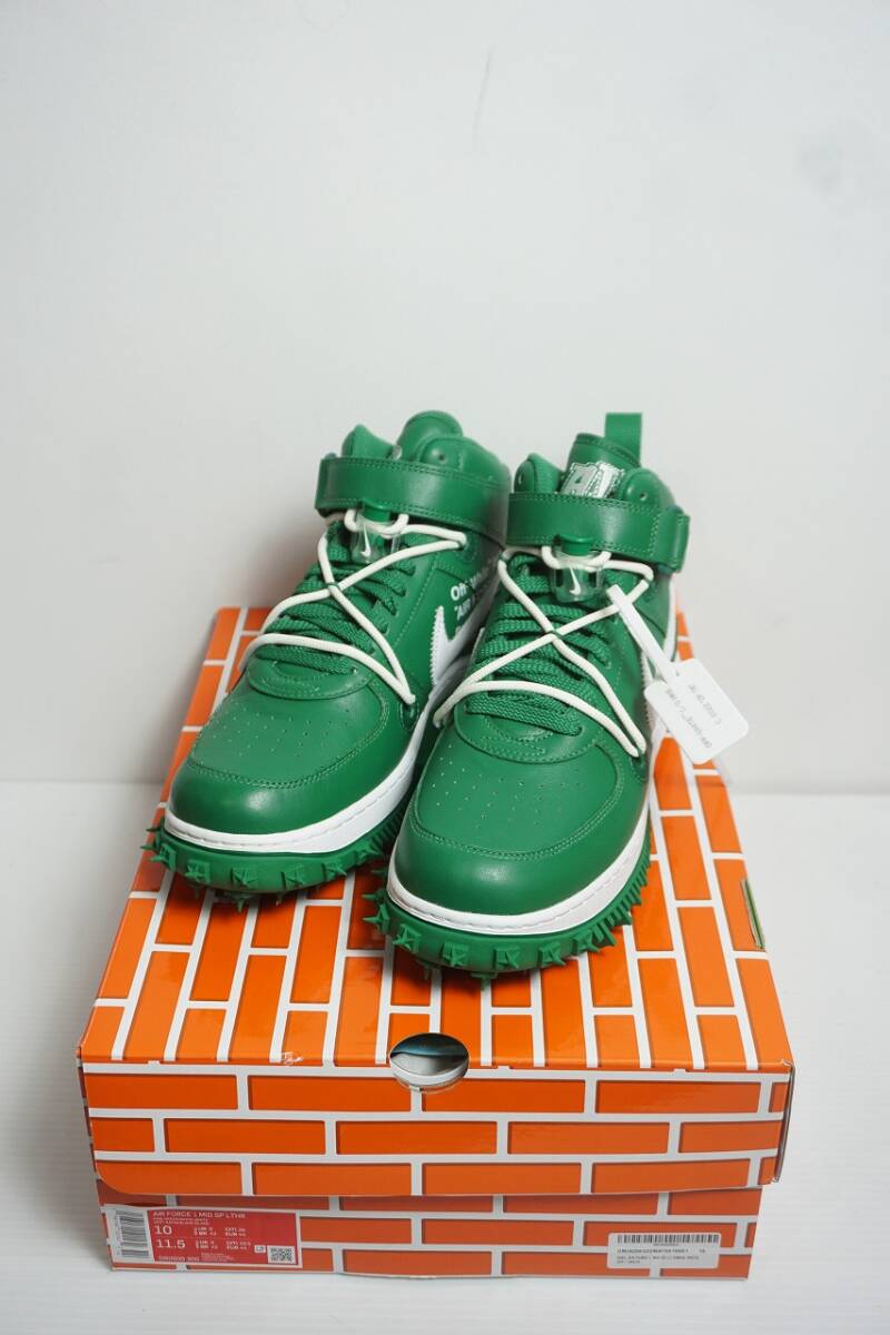 新品 正規 NIKE ナイキ × Off-White オフホワイト AIR FORCE 1 MID SP LTHR スパイク エアフォース AF1 スニーカー DR0500-300 緑107P▲