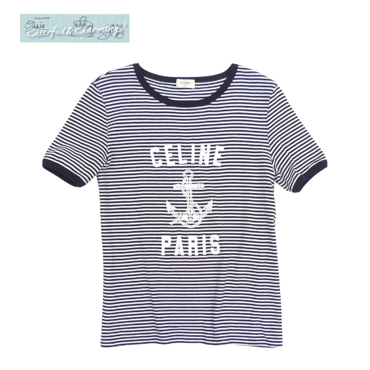 【★国内発送★】CELINE PARIS アンカーTシャツ CELINE アンカー70'S ストライプTシャツ M ホワイト×ブラック