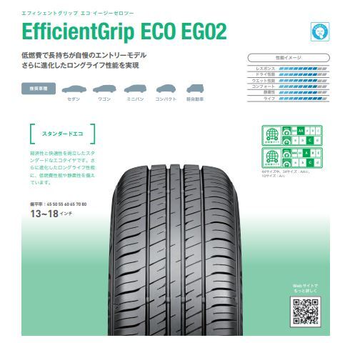 ◎長持ち低燃費(fèi)◎日本制 ECO EG02 185/55R16 83V 1本価格 ４本送料込み41,800円～