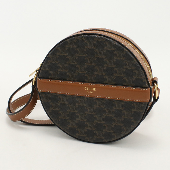 !_ б/у прекрасный товар CELINE Celine наклонный .. сумка на плечо 10G34 2CAM раунд perth Trio mf парусина re
