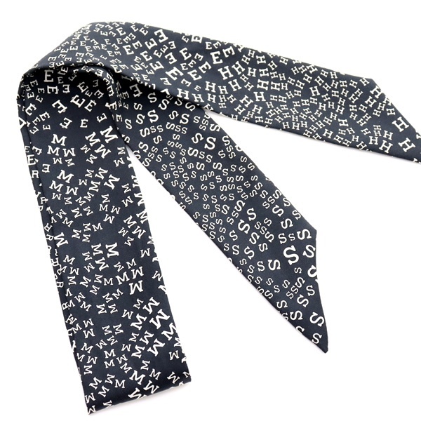 【広尾店】 美品 エルメス HERMES ツイリー アルファベットロゴ 黒系 【15702】