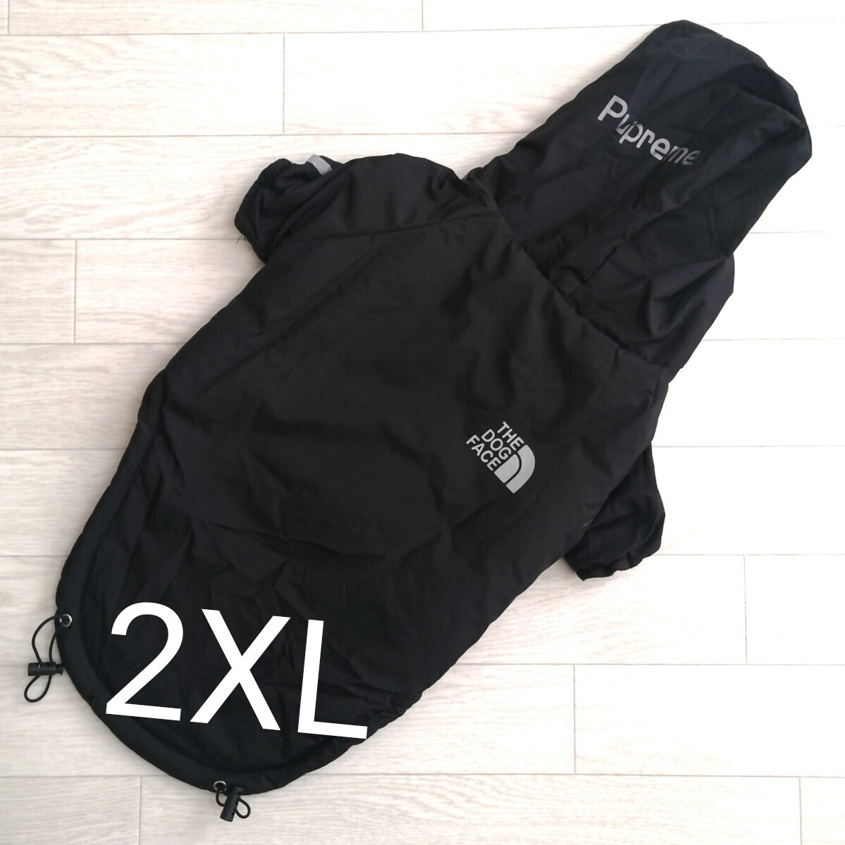 新品 犬服 BLK 2XL わんちゃんのパーカー ドッグフェイスウインドブレーカー裏地はフリースでやわらかい着心地