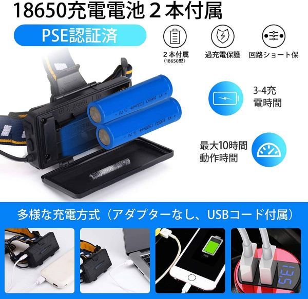 ■[2個セット]防水 LEDヘッドライト 8點(diǎn)燈モード USB充電式 軽量 18000ルーメン