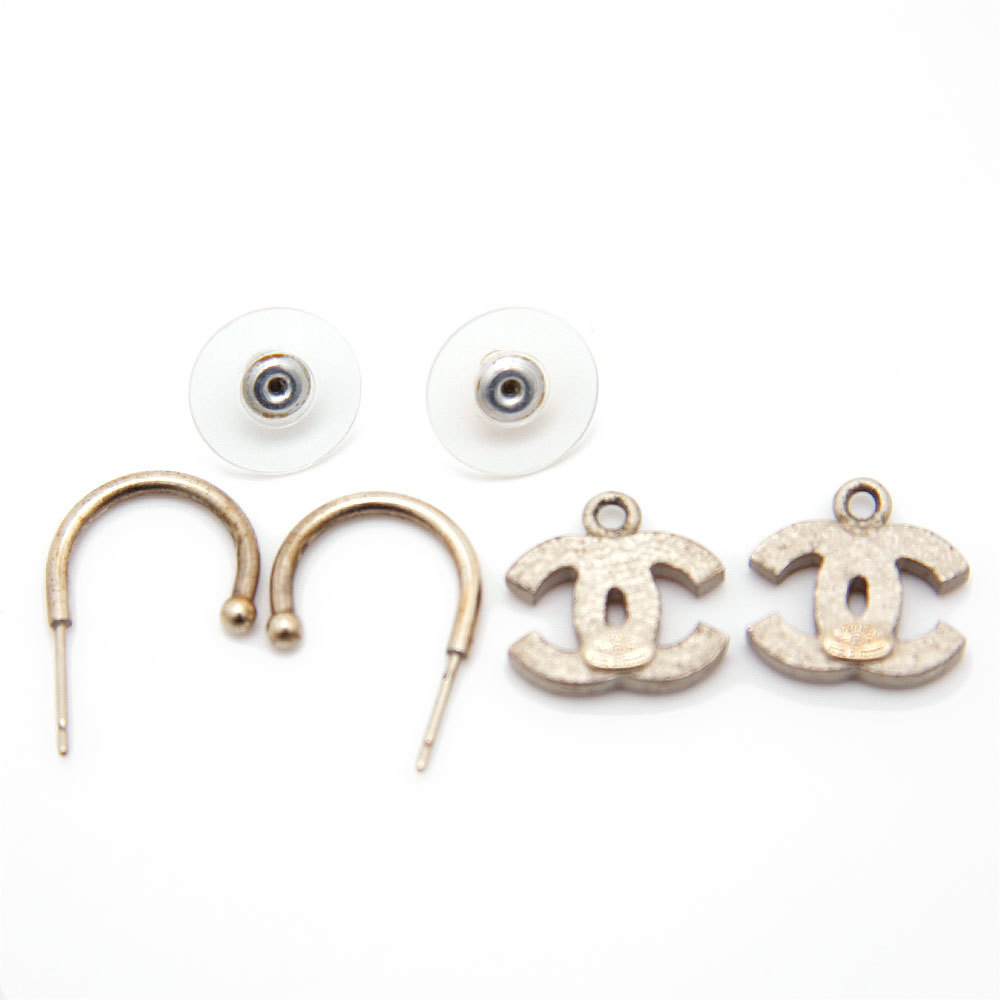 中古良品 シャネル CHANEL ピアス 06P ココマーク ピンク ラインストーン シルバー シャンパンゴールド CHANEL アクセサリー coco フープ風(fēng)