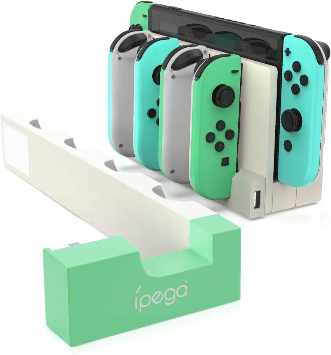 グリーン ipega PG-9186A Joy-Conハンドル 充電 ホルダー 4台同時充電 Joy