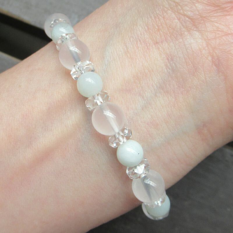 ミルキークォーツｘアマゾナイトブレスレット　パワーストーン　天然石_画像4