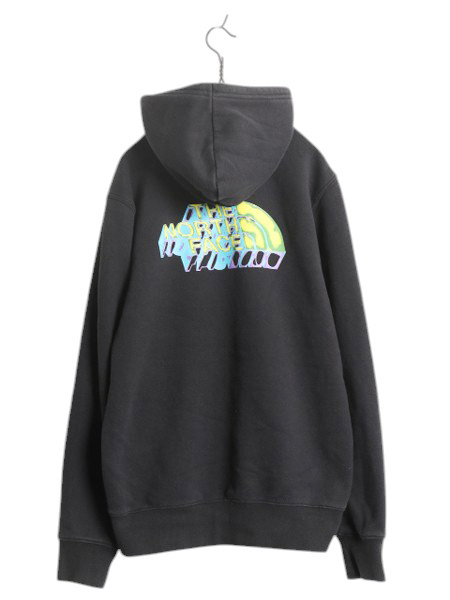 ノースフェイス 両面 プリント スウェット フード パーカー メンズ M 古着 The North Face プルオーバー 裏起毛 トレーナー アウトドア 黒
