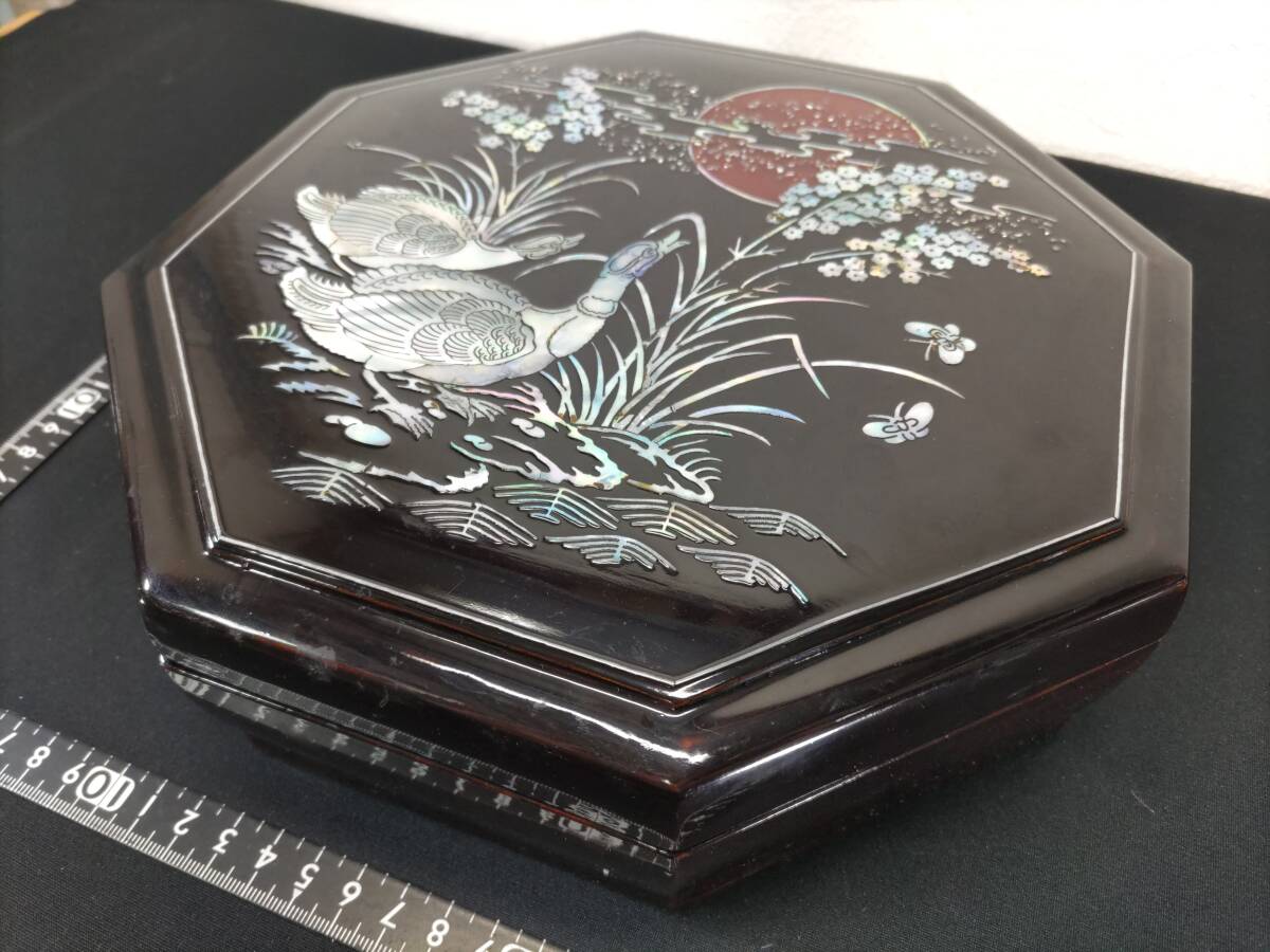 □送料無料！□螺鈿細工・八角・重箱・H6×W24cm□菓子鉢