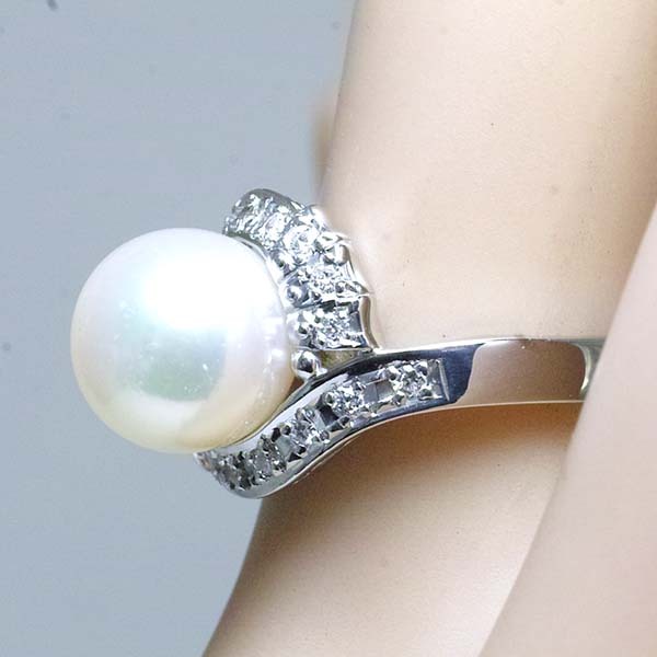 アコヤパール 9.5mm ダイヤモンド 0.19ct プラチナ Pt900 リング 11號 パール 真珠