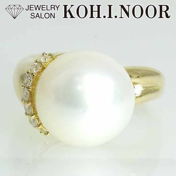 南洋真珠 12.8mm ダイヤモンド 0.18ct 18金イエローゴールド K18YG リング 11.5号 パール シロチョウ真珠