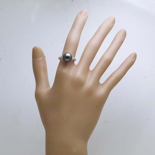 ブラックパール 11.3mm ダイヤモンド プラチナ PT900 リング 13號 真珠 黒真珠 クロチョウ パール