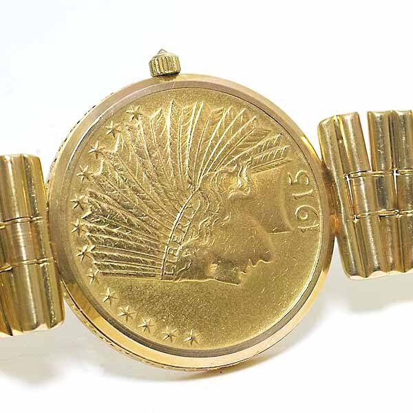 コルム コインウォッチ 10ドル インディアンヘッド イーグル メンズ 44.147.56V 413 18金 K18YG クォーツ 総重量約85.6g CORUM