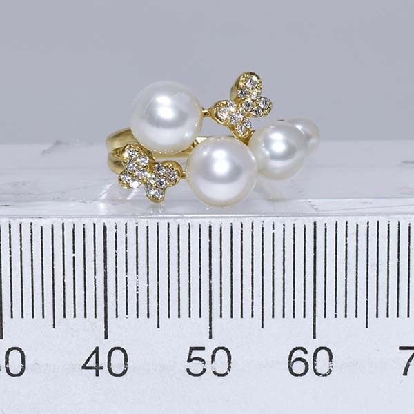 ポンテヴェキオ アコヤパール 4.4mm～7.0mm ダイヤモンド 0.14ct 18金イエローゴールド K18YG リング 8號 Ponte Vecchio 真珠 パール 蝶