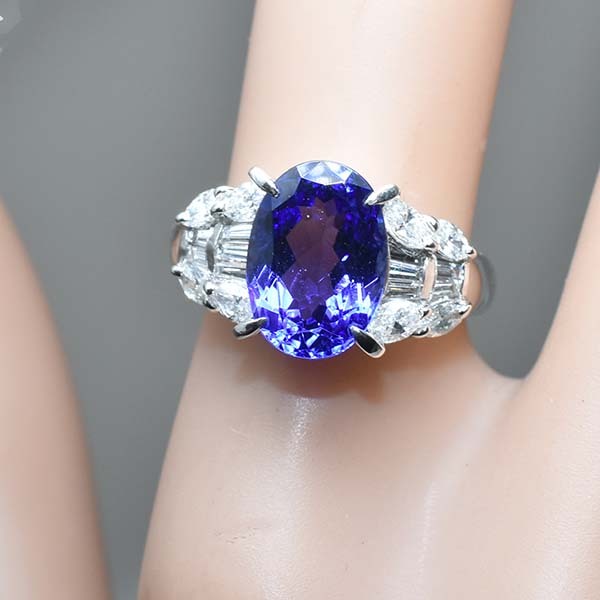 タンザナイト 3.40ct ダイヤモンド 0.78ct プラチナ Pt900 リング 11號