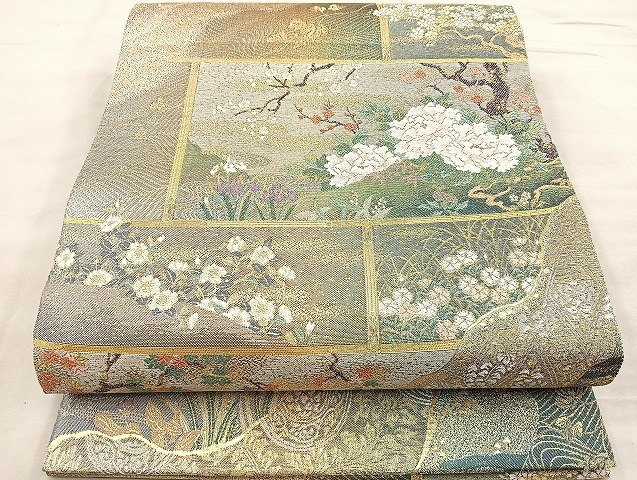平和屋着物○佐賀錦 六通柄袋帯 琳派障壁画文 金銀糸 正絹 逸品 平和屋着物○佐賀錦 六通柄袋帯 琳派障壁画文 金銀糸 正絹 逸品