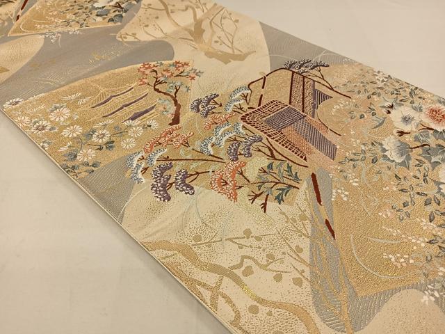 平和屋着物◎六通柄袋帯 唐織 扇面に梅林図 純金箔 24K 正絹 平和屋着物◎六通柄袋帯 唐織 扇面に梅林図 純金箔 24K 正絹