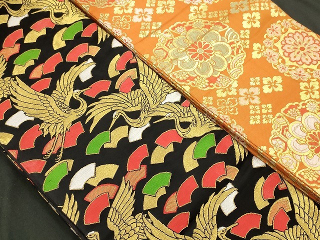 平和屋本店■1円 子供帯 まとめて 35點(diǎn) 向かい鶴 折り鶴 向かい蝶 花柄 七寶 アンティーク 壽字 金銀纟 など 未使用品あり se2800