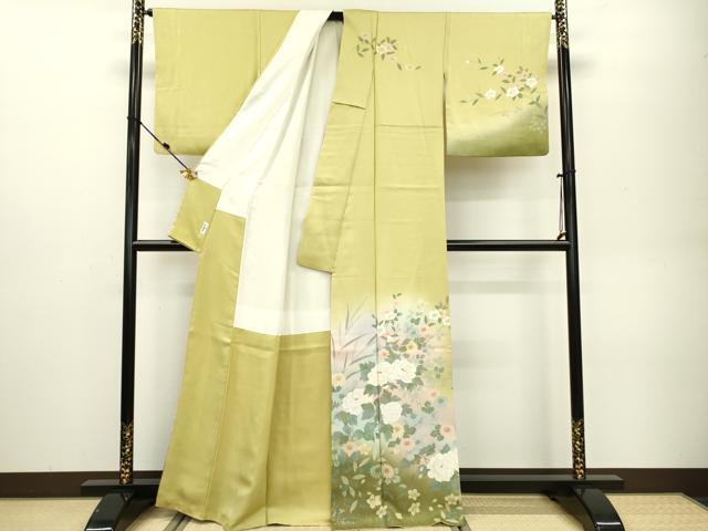 極上　訪問着　友禅　風景草花文　暈し染め　正絹　逸品 平和屋着物○訪問着 友禅 手描き 松竹梅風景花文 暈し染め 金彩