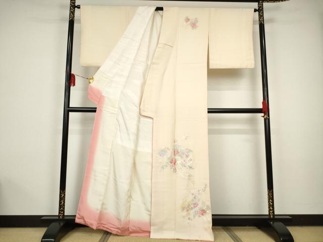 平和屋著物■訪問著　刺繍　草花文　正絹　逸品　AAAP6858ma