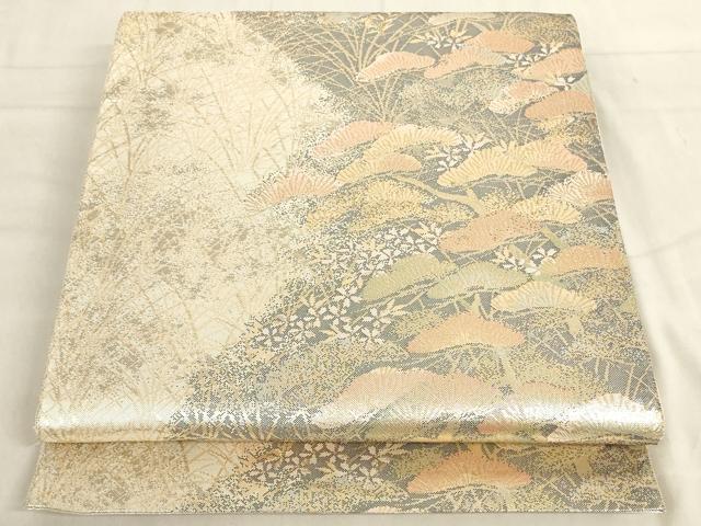 高評価のクリスマスプレゼント 平和屋着物◎伝統工芸士 薄松草花 六通柄袋帯 佐賀錦 平田藤三郎 着物・浴衣