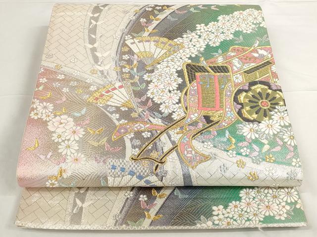 平和屋着物◎佐賀錦 六通柄袋帯 唐織 御所車草花文 金銀糸 正絹 平和屋着物◎佐賀錦 六通柄袋帯 唐織 御所車草花文 金銀糸 正絹