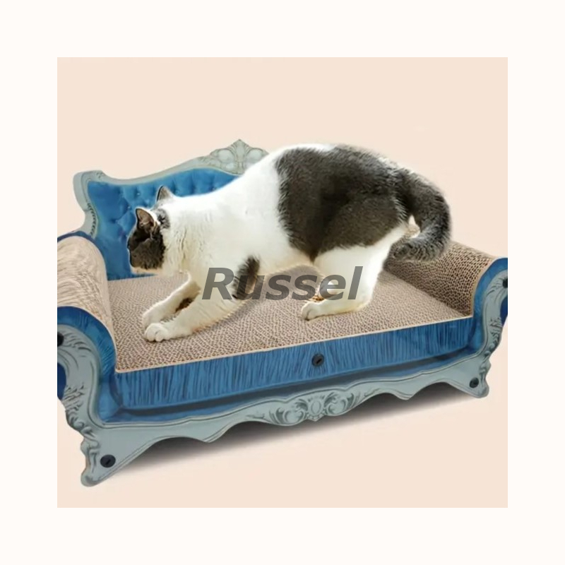 貓用爪とぎ ソファ デザイン 段ボール制 ブルー お灑落 モダン シンプル 爪研ぎ ペット 貓 ねこ キャット かわいい お灑落 エレガント 4-7