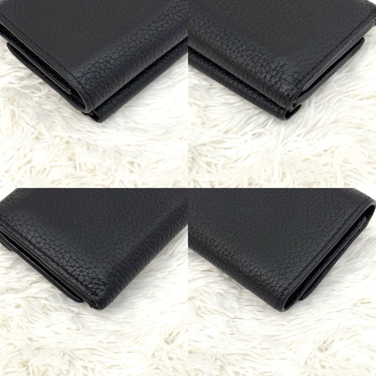 ☆美品☆RFID内蔵 PRADA プラダ 三つ折り シボ革 ゴールド金具 財布 レザー ヴィッテロダイノ ブラック 黒 ICチップ