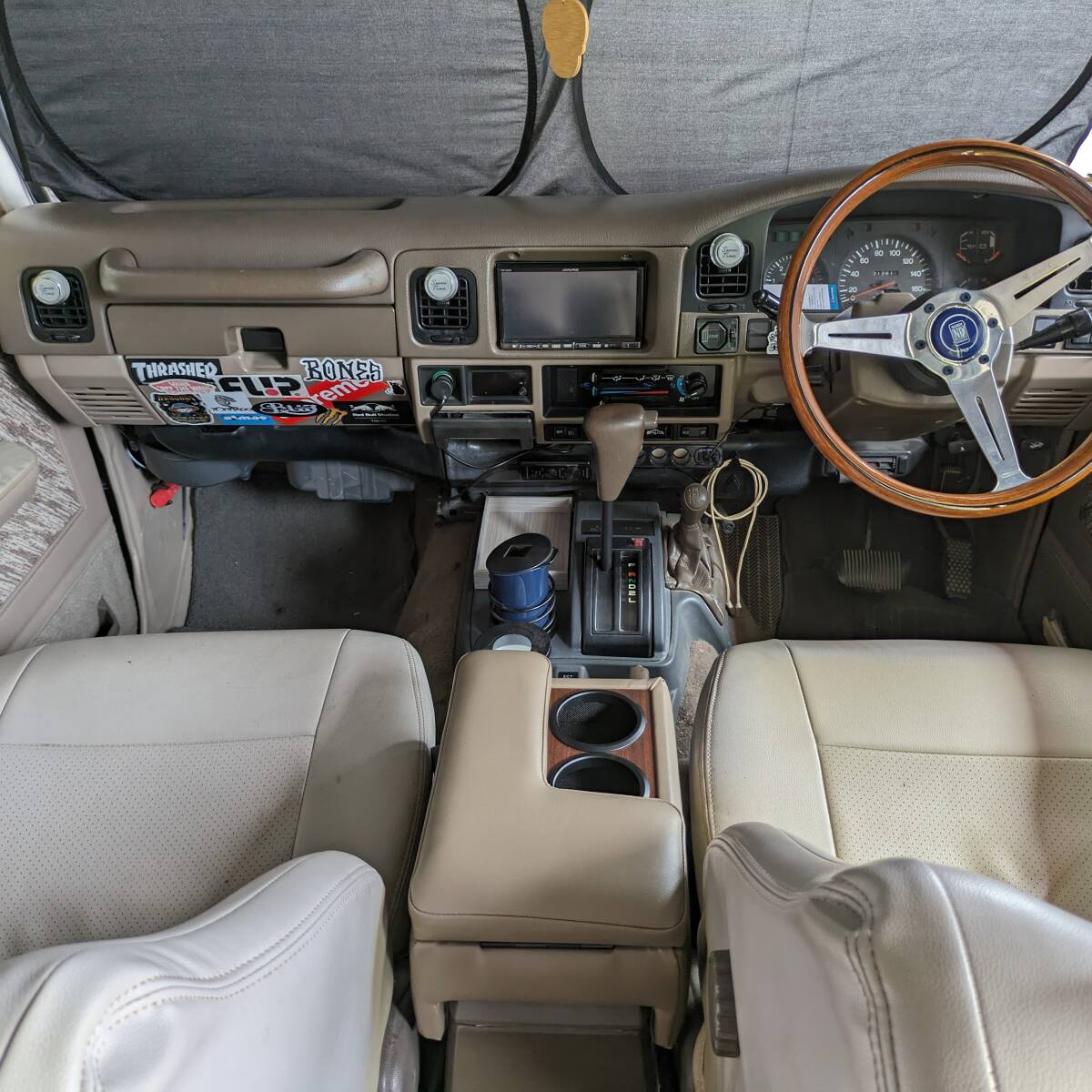 TME LANDCRUISER70 center armrest console box drink holder Middle Eastern collar Brown×Wood アームレスト コンソールボックス CW