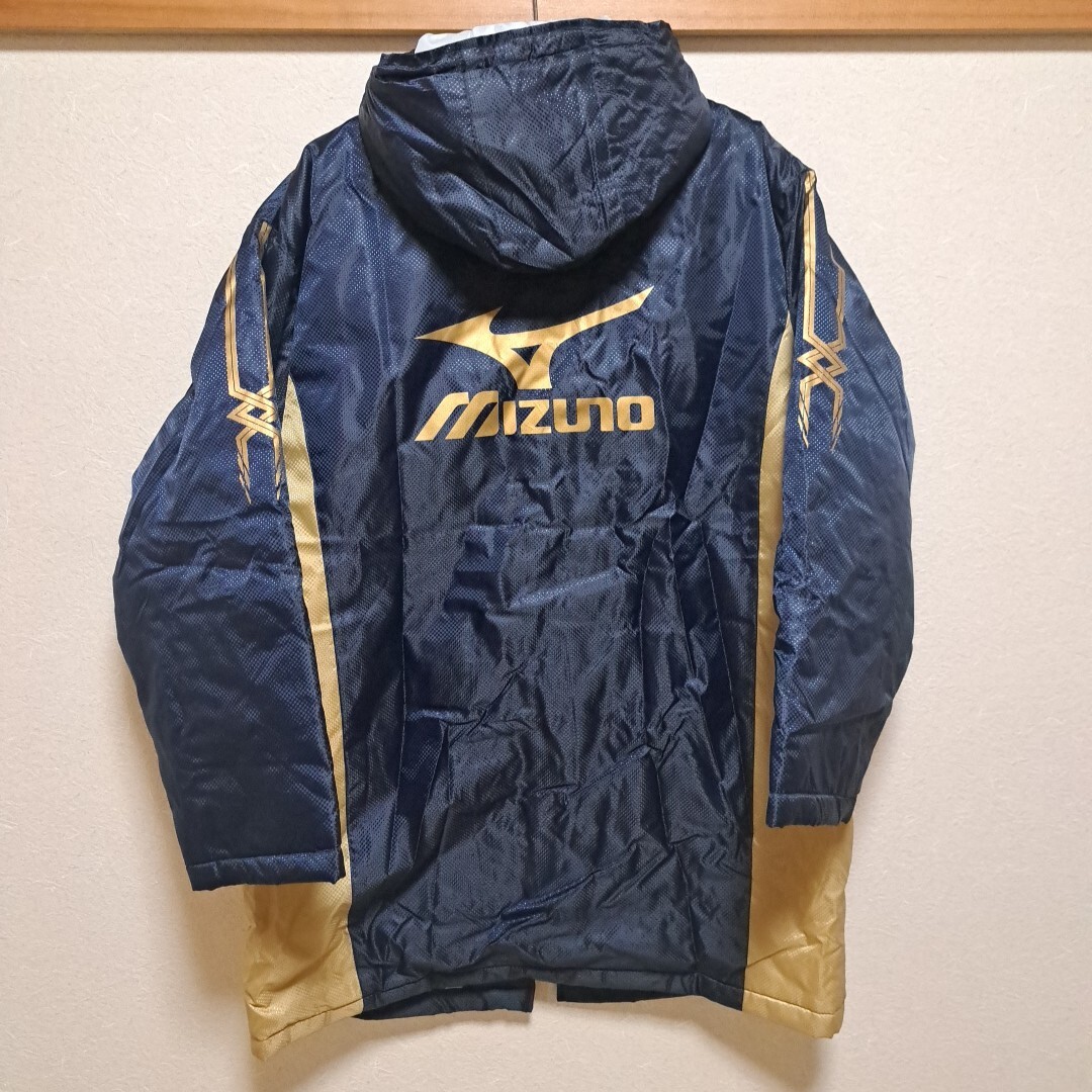送料無料! 美品! ミズノ mizuno ベンチコート 読売新聞 箱根駅伝 フリーサイズ 紺色 中綿 男女兼用