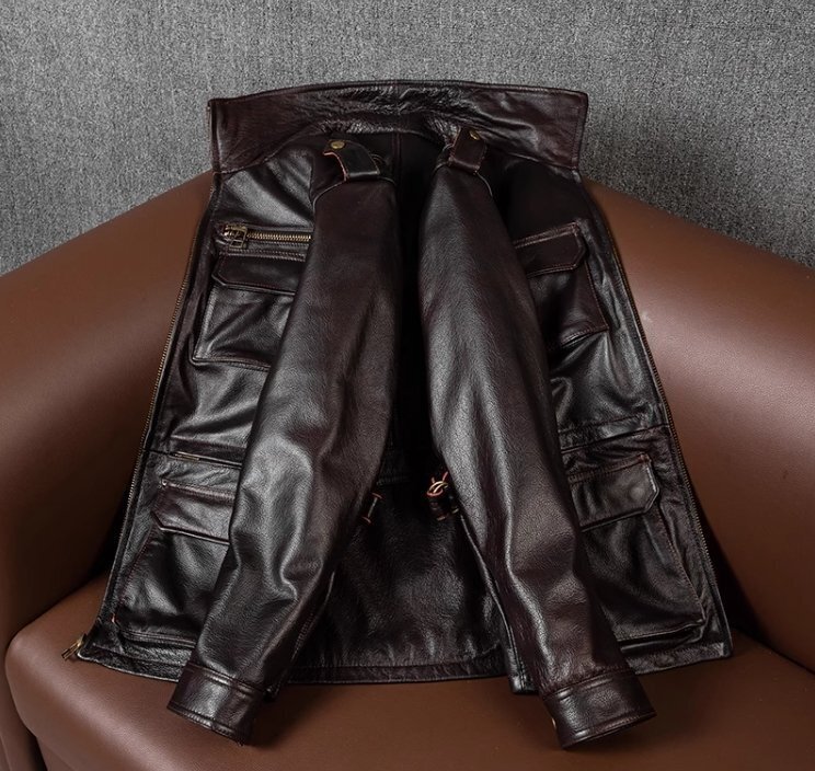 ★M-65 レザージャケット 牛革 サファリジャケット 革ジャン 本革 メンズファッション ポケット沢山 メンズファッション カーコート M～5XL