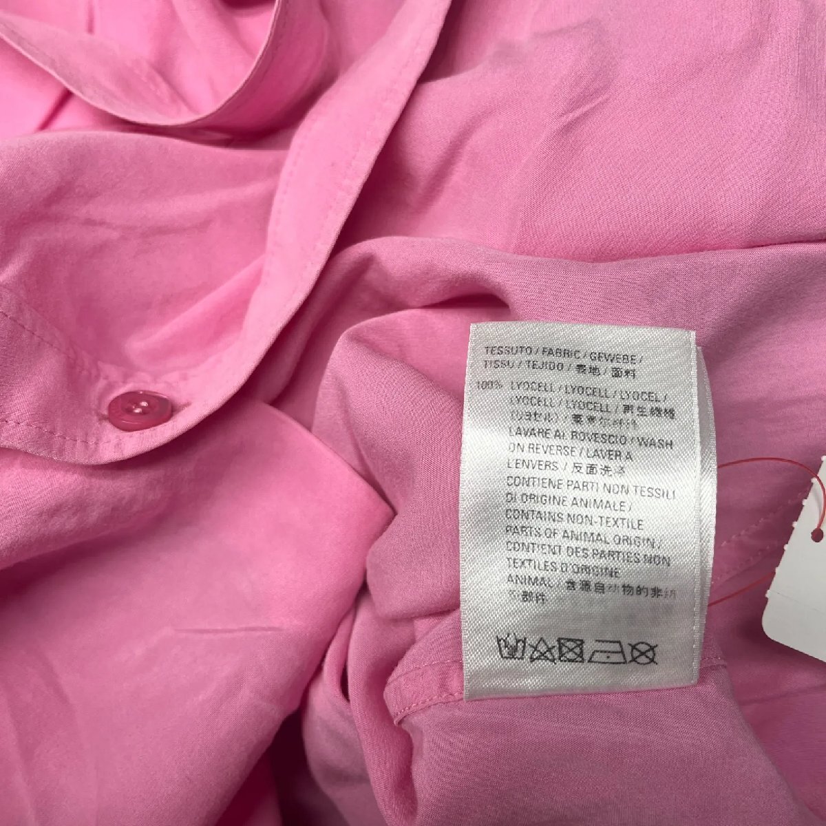 19SS BALENCIAGA DEMNA GVASALIA デムナ ヴァザリア バックロゴ バレンシアガ シャツ ボウタイリボン ピンク S5M424