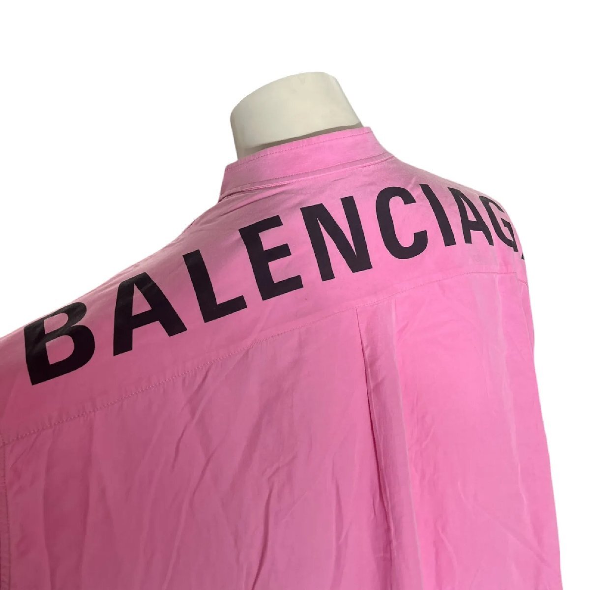 19SS BALENCIAGA DEMNA GVASALIA デムナ ヴァザリア バックロゴ バレンシアガ シャツ ボウタイリボン ピンク S5M424