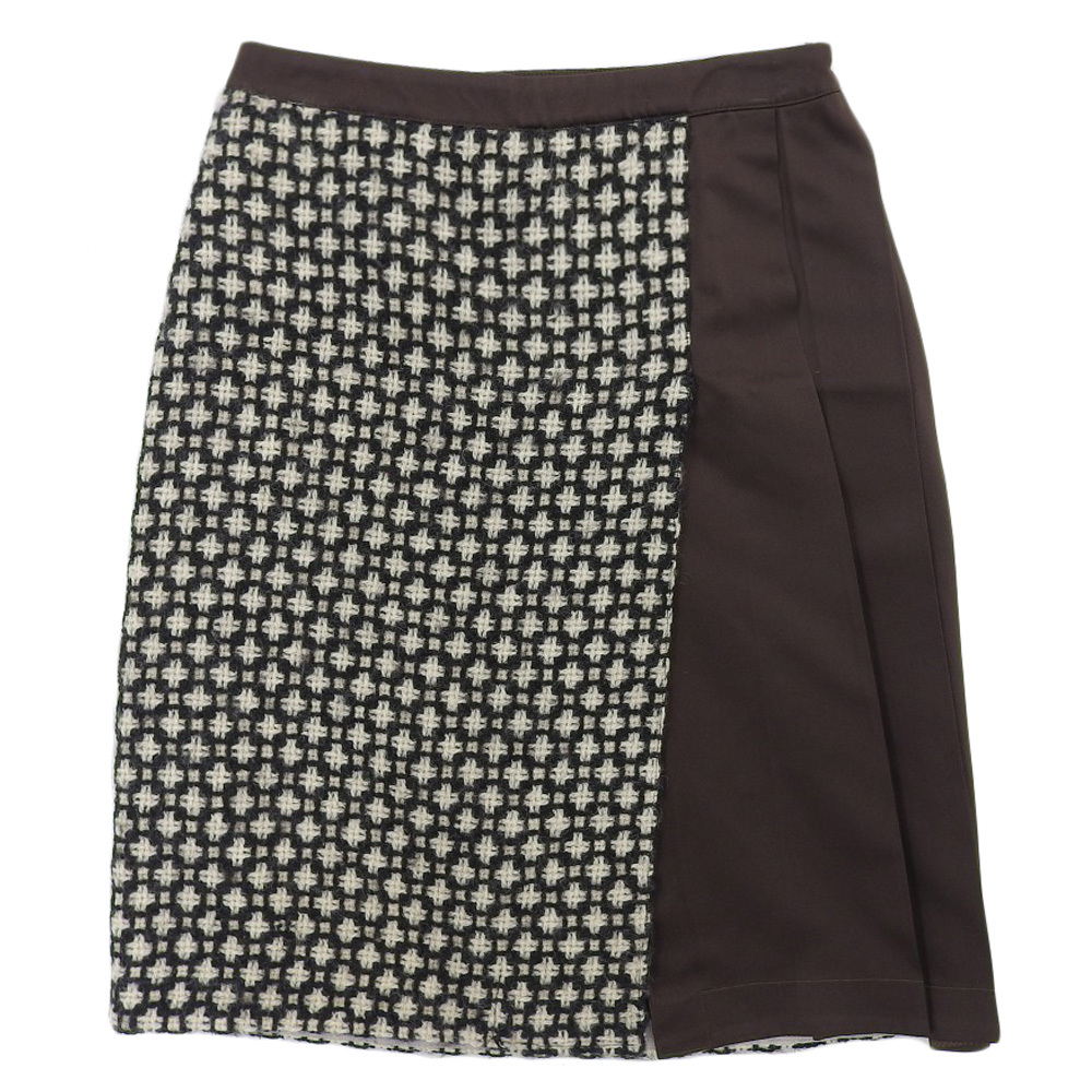 超美品 ミュウミュウ MIUMIU 90年代 ヴィンテージ 舊タグ ウール×シルク 切替 ひざ丈 スカート 38 レディース M