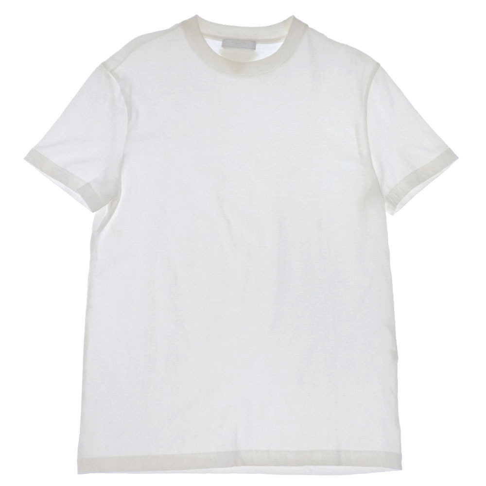 超美品 プラダ PRADA 2019年商品 襟里トライアングルロゴ コットン クルーネックTシャツ S メンズ 白