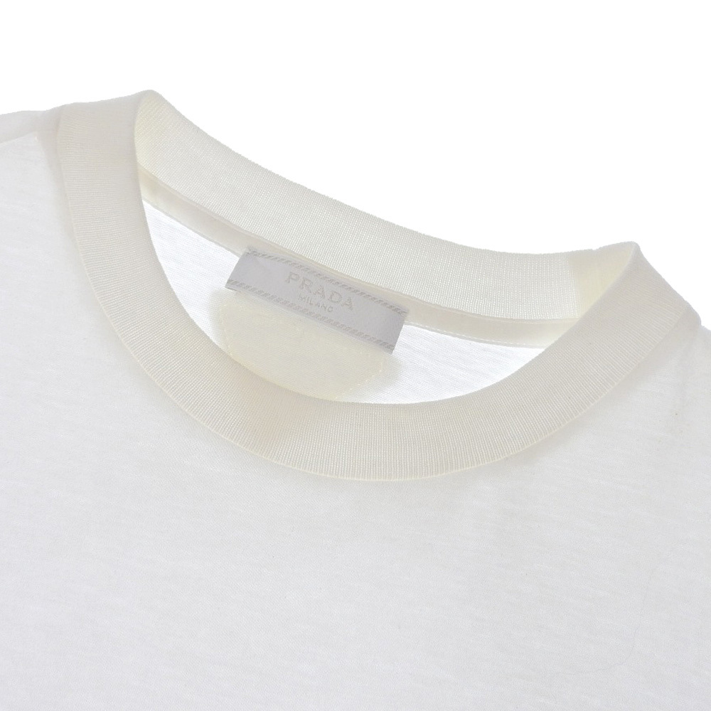超美品 プラダ PRADA 2019年商品 襟里トライアングルロゴ コットン クルーネックTシャツ S メンズ 白