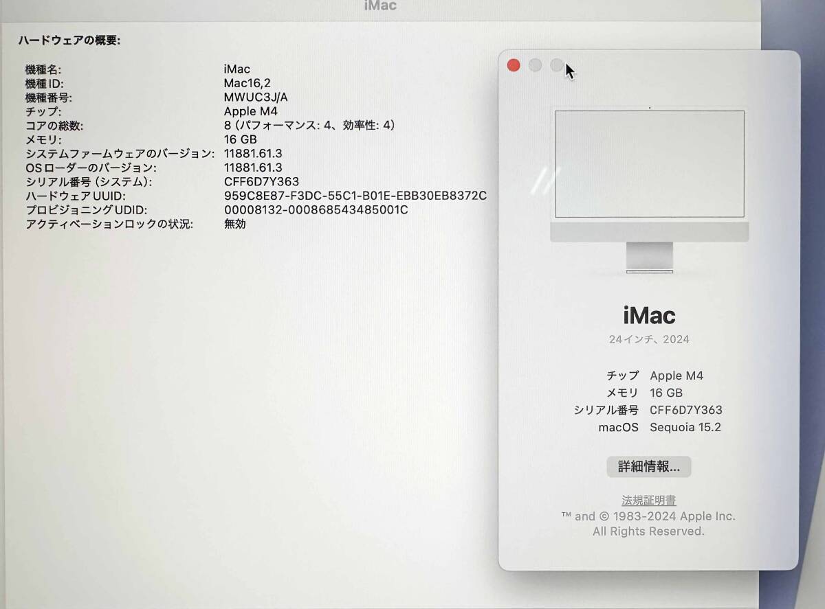 ほぼ未使用 2025年1月購入 Apple iMac 24インチ 2024 2ポート ほぼ未使用 2025年1月購入 Apple iMac 24インチ 2024 2ポート