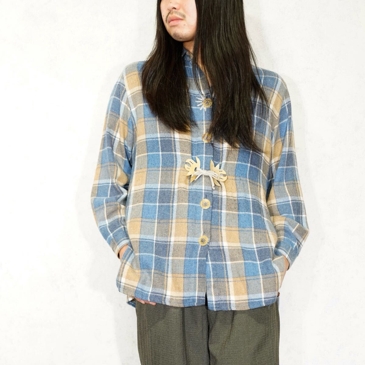 EU VINTAGE Imperial LANDHAUS CHECK PATTERNED DESIGN TYROLEAN SHIRT/ヨーロッパ古着チェック柄デザインチロリアンシャツ