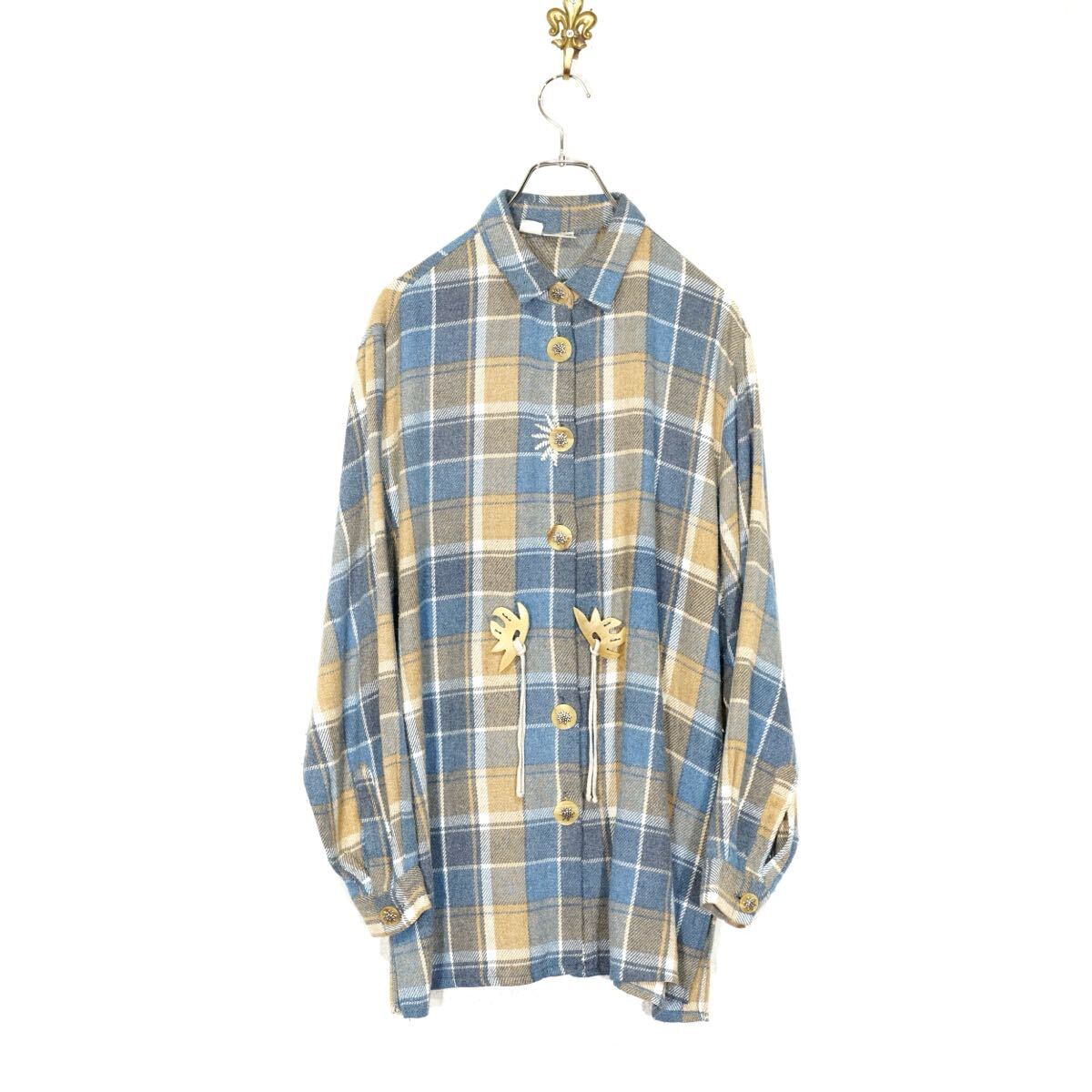 EU VINTAGE Imperial LANDHAUS CHECK PATTERNED DESIGN TYROLEAN SHIRT/ヨーロッパ古着チェック柄デザインチロリアンシャツ