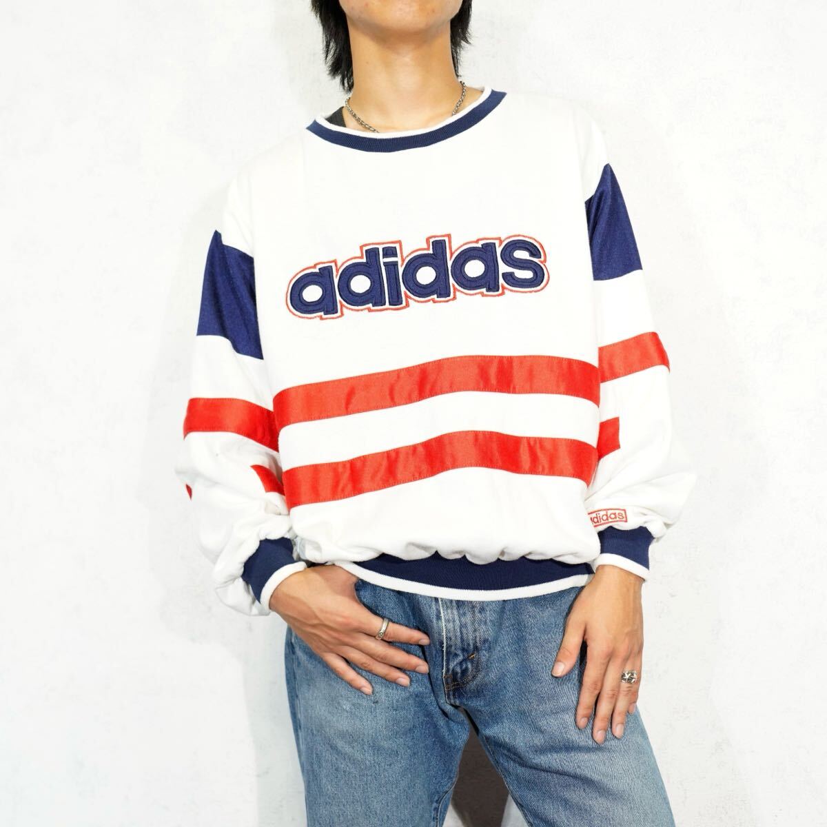 80s adidas LOGO LINE DESIGN SWEAT SHIRT/80年代アメリカ古着 80s adidas LOGO LINE DESIGN SWEAT SHIRT/80年代アメリカ古着