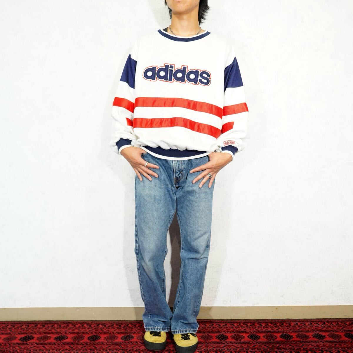 80s adidas LOGO LINE DESIGN SWEAT SHIRT/80年代アメリカ古着 80s adidas LOGO LINE DESIGN SWEAT SHIRT/80年代アメリカ古着