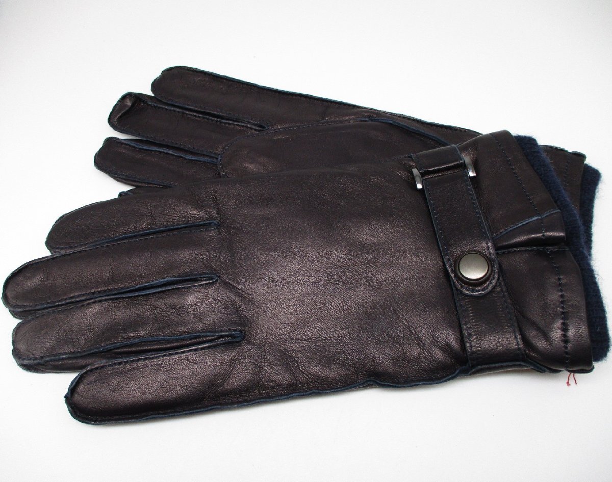 ■羊革 メンズ手袋■未使用■スナップ レザーグローブ■黒2■24cm■