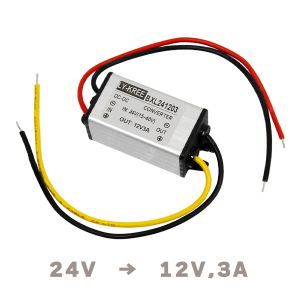 ю 【メール便】DC-DC コンバーター [ 24V ]→[ 12V 3A ] 1個 デコデコ ユニット ドラレコ レーダー探知機 電圧変換 変圧 変換 降圧変換
