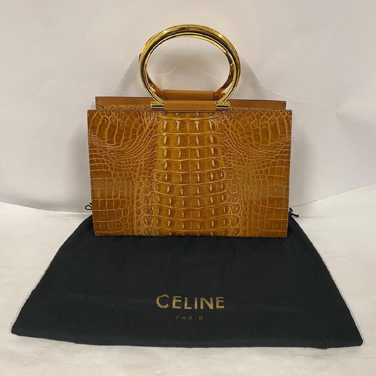 CELINE セリーヌ F-97/2 クロコ型押しレザー メタルハンドバッグ ブランド レディース ライトブラウン系